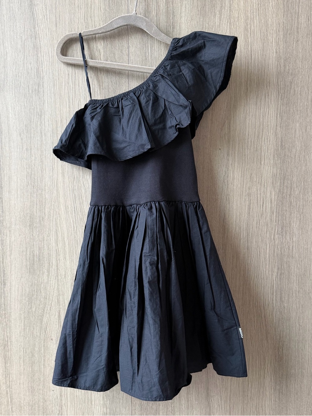 Molo Girls One-Shoulder Black Ruffle Dress